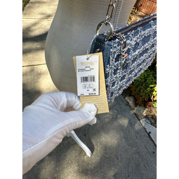 Michael Kors Empire Medium Frayed Blue Denim Chain-Link Pouchette 32S4S8EW6C - Picture 6 of 16